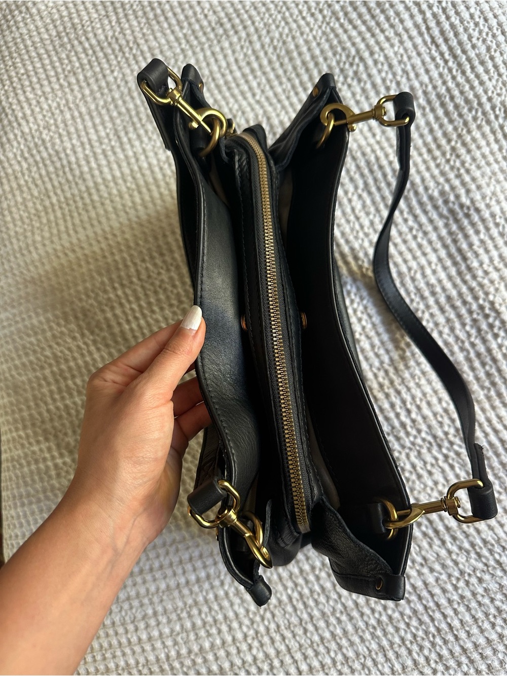 Black Genuine Leather Shoulder Bag with Gold Hardware - Picture 6 of 16